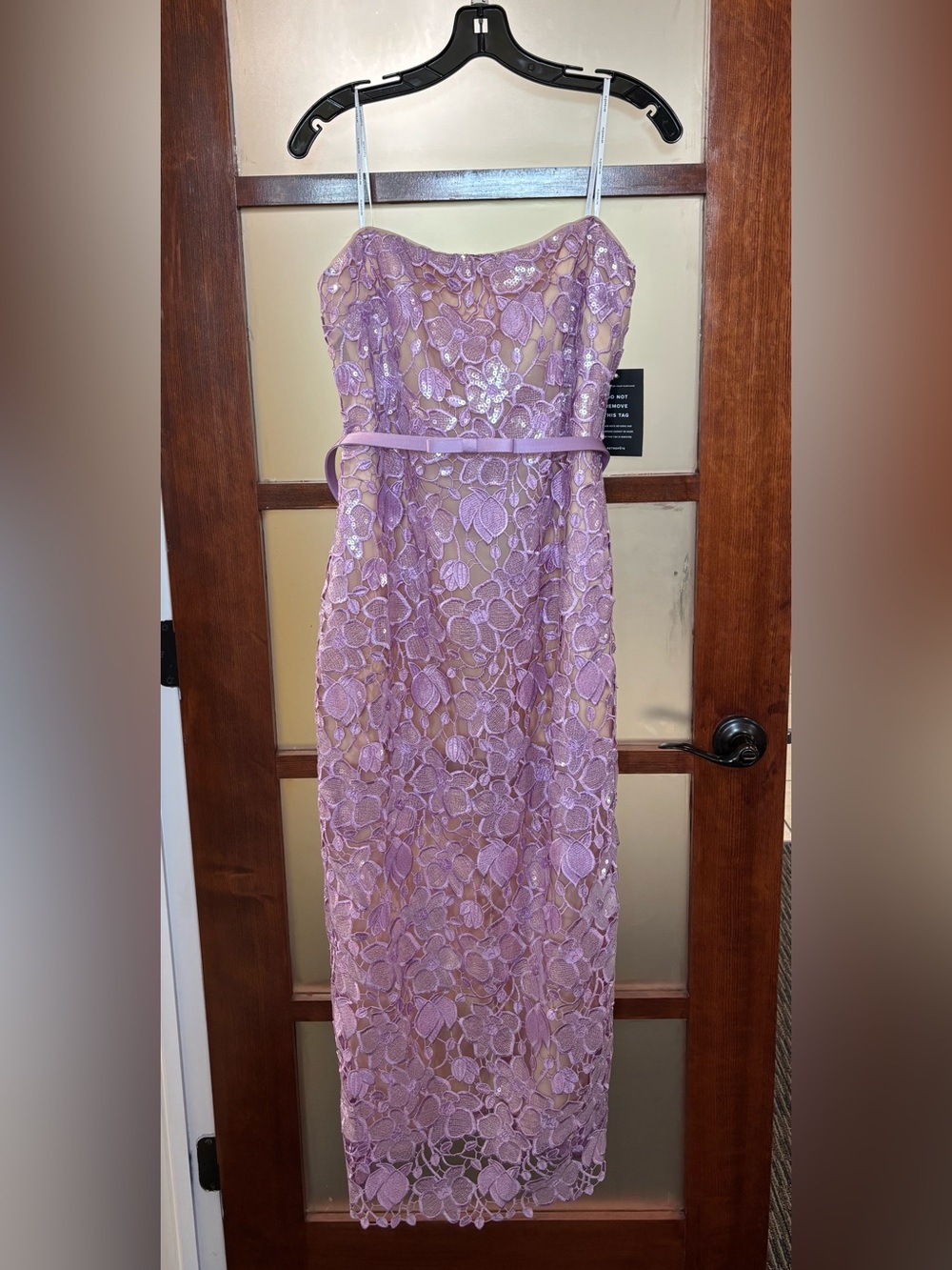 Retrofete “Rowena” Midi Dress with Sequin Floral Lace Overlay